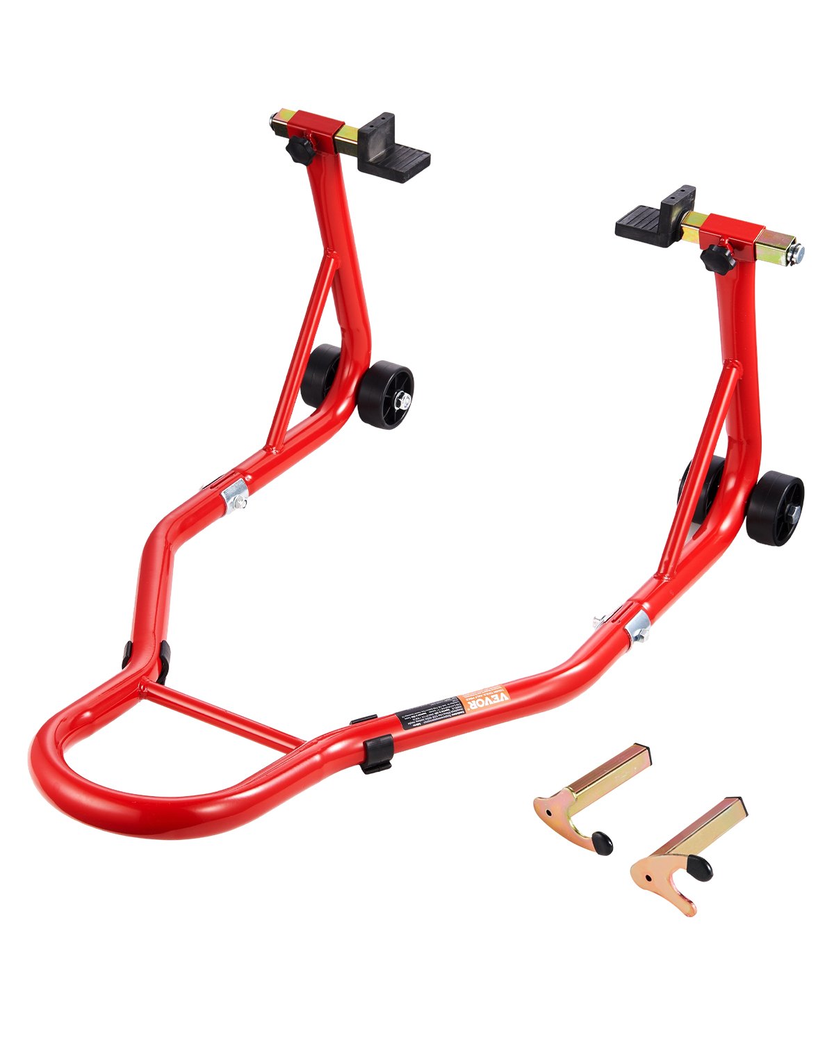 VEVOR Soporte para rueda trasera de motocicleta, capacidad de carga de 850 lb, soporte resistente para rueda trasera con carrete basculante de horquilla U + L, soporte de gato elevador ajustable para motocicleta, para Suzuki, Yamaha, Honda, Kawasaki, rojo