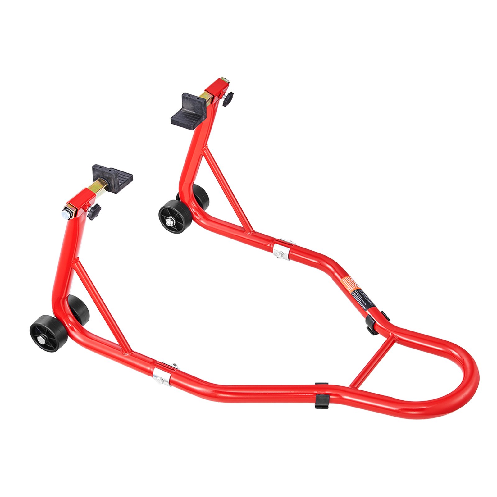 VEVOR Soporte para rueda trasera de motocicleta, capacidad de carga de 850 lb, soporte resistente para rueda trasera con carrete basculante de horquilla U + L, soporte de gato elevador ajustable para motocicleta, para Suzuki, Yamaha, Honda, Kawasaki, rojo