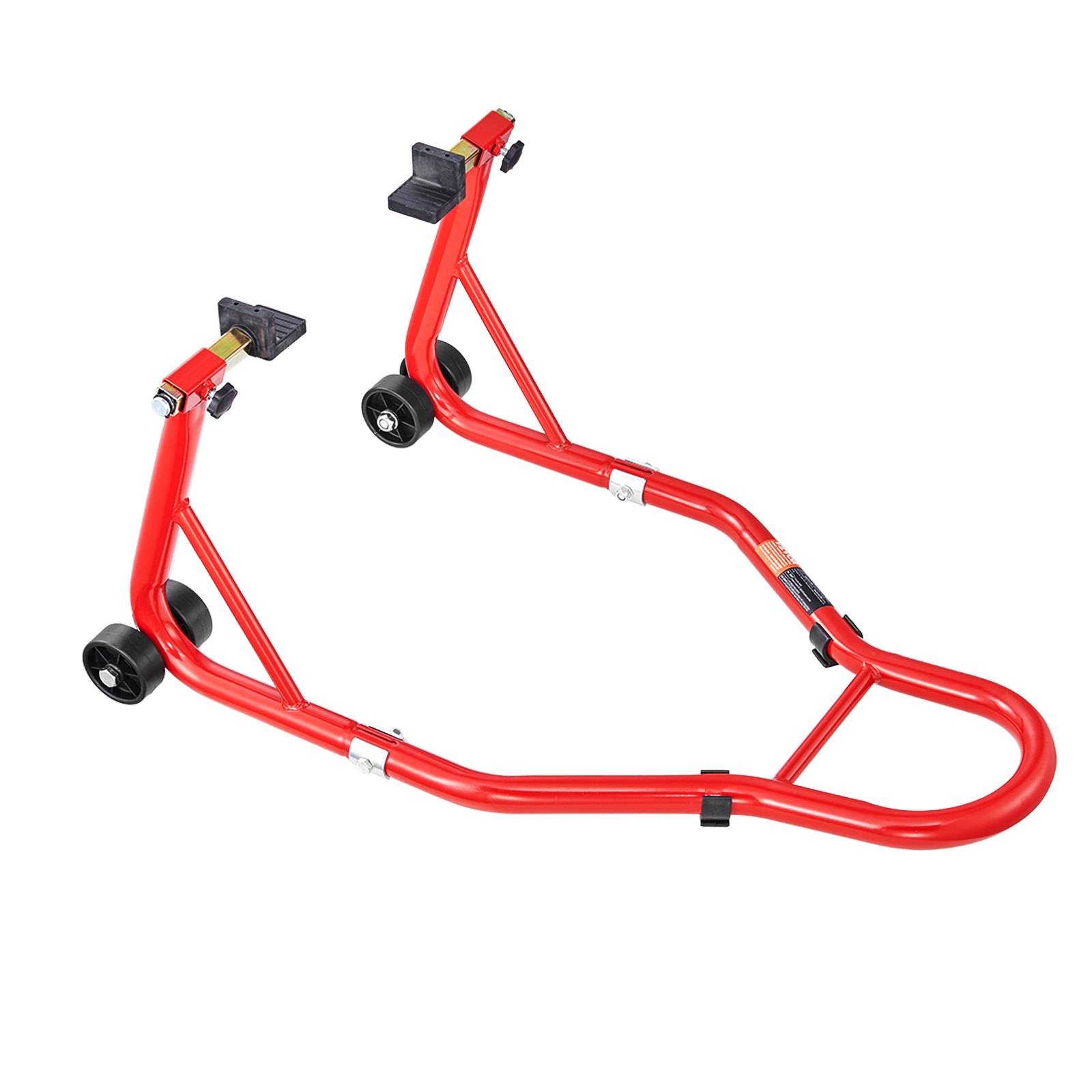 VEVOR Soporte para rueda trasera de motocicleta, capacidad de carga de 850 lb, soporte resistente para rueda trasera con carrete basculante de horquilla U + L, soporte de gato elevador ajustable para motocicleta, para Suzuki, Yamaha, Honda, Kawasaki, rojo
