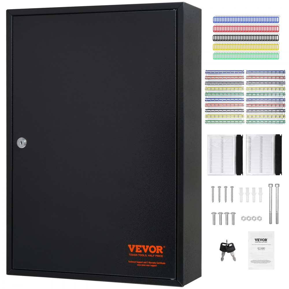 VEVOR Armario para 200 llaves, caja de seguridad con estantes ajustables, caja de almacenamiento de llaves de seguridad de acero, organizador de llaves con 200 etiquetas coloridas para llaves y 4 tarjetas de registro para escuela, oficina, hotel