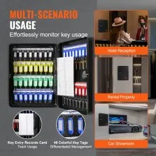 VEVOR Gabinete de 48 llaves, caja fuerte para llaves con combinación y cerradura de llave, caja de almacenamiento de seguridad digital, organizador de llaves de acero con estantes ajustables, 48 ​​etiquetas coloridas para llaves y una tarjeta de registro para la escuela, oficina, hotel