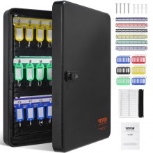 VEVOR Gabinete de 48 llaves, caja fuerte para llaves con combinación y cerradura de llave, caja de almacenamiento de seguridad digital, organizador de llaves de acero con estantes ajustables, 48 ​​etiquetas coloridas para llaves y una tarjeta de registro para la escuela, oficina, hotel