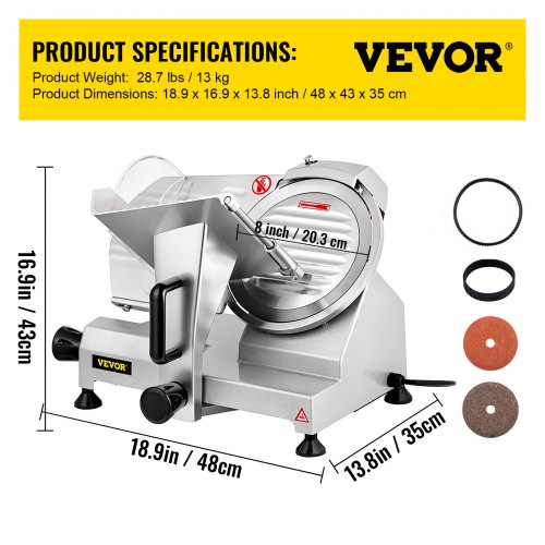 Rebanadora de carne comercial VEVOR, rebanadora eléctrica de alimentos Deli de 240 W, rebanadora de carne de 1200 RPM con hoja de acero cromado de 8 '', rebanadora de carne eléctrica de espesor ajustable de 0-12 mm para uso doméstico y comercial