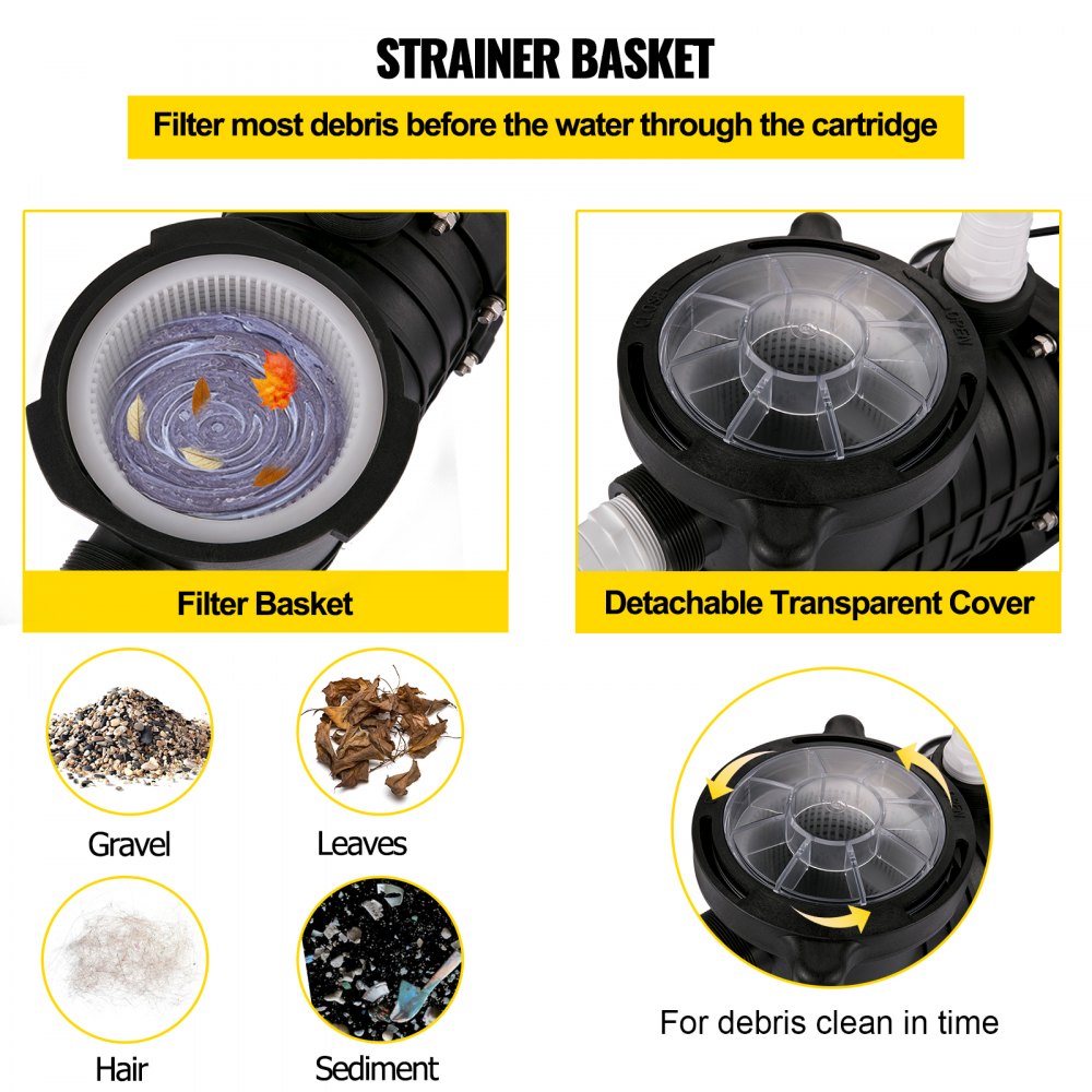 VEVOR Bomba de piscina 2.0HP 110V, Potente bomba autocebante 1500W 6657GPH, Bomba de piscina para interior/sobre el suelo, Bomba de filtro de velocidad única con cesta coladora, Bomba de piscina de alto flujo probada según los estándares