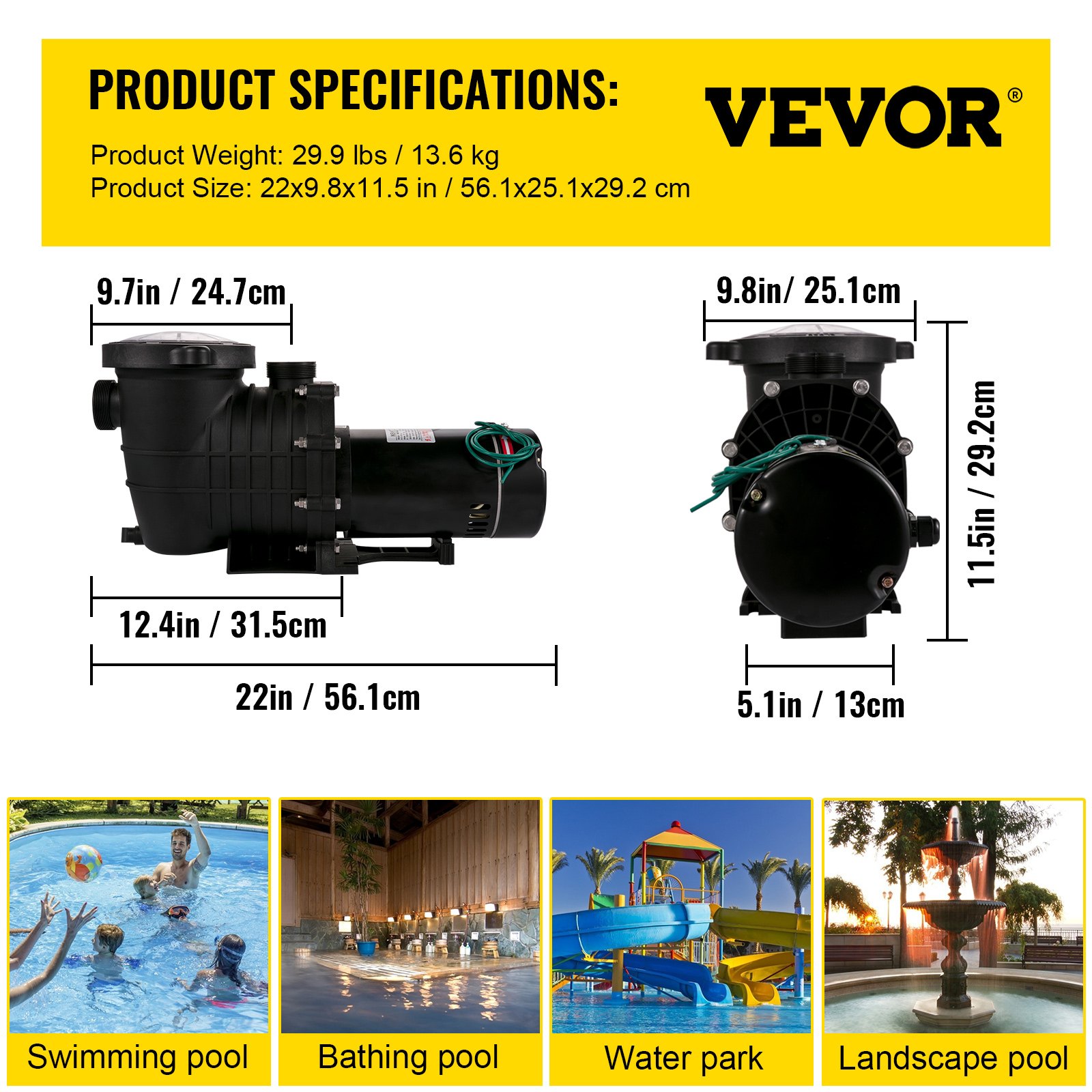 VEVOR Bomba de piscina 2.0HP 110V, Potente bomba autocebante 1500W 6657GPH, Bomba de piscina para interior/sobre el suelo, Bomba de filtro de velocidad única con cesta coladora, Bomba de piscina de alto flujo probada según los estándares