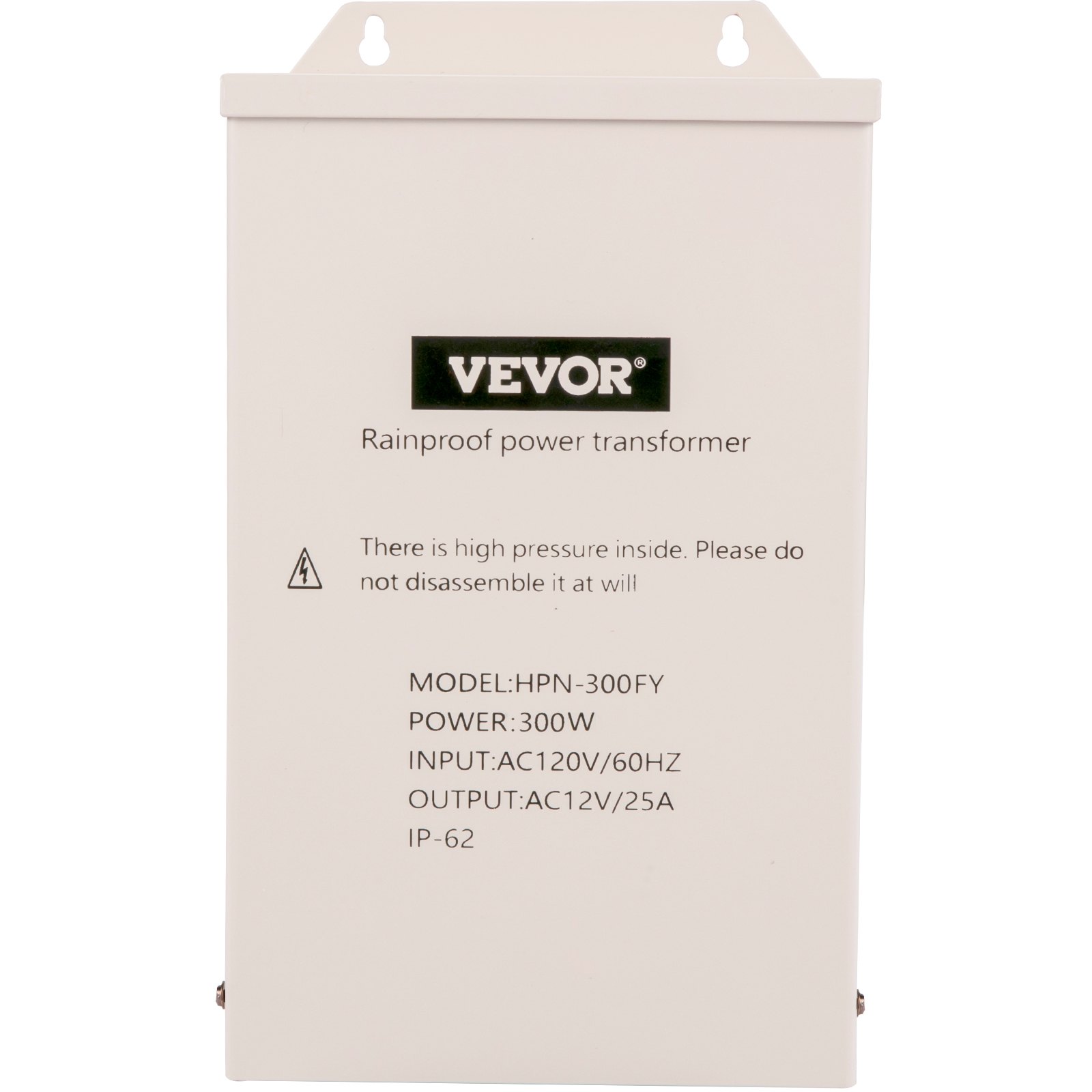 Transformador de luz de piscina VEVOR, 300w, fuente de alimentación a prueba de lluvia con detalles técnicos.
