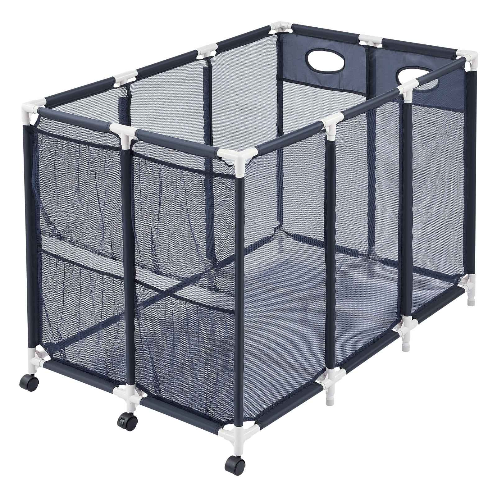 VEVOR Pool Storage Bin, 47.2 x 30.2 x 34 in, Rolling Pool Float Storage Organizer with Side Pockets & Casters, Heavy Duty Plastic Frame, Poolside Toys Noodles Holder Mesh Basket for Swimming Pools