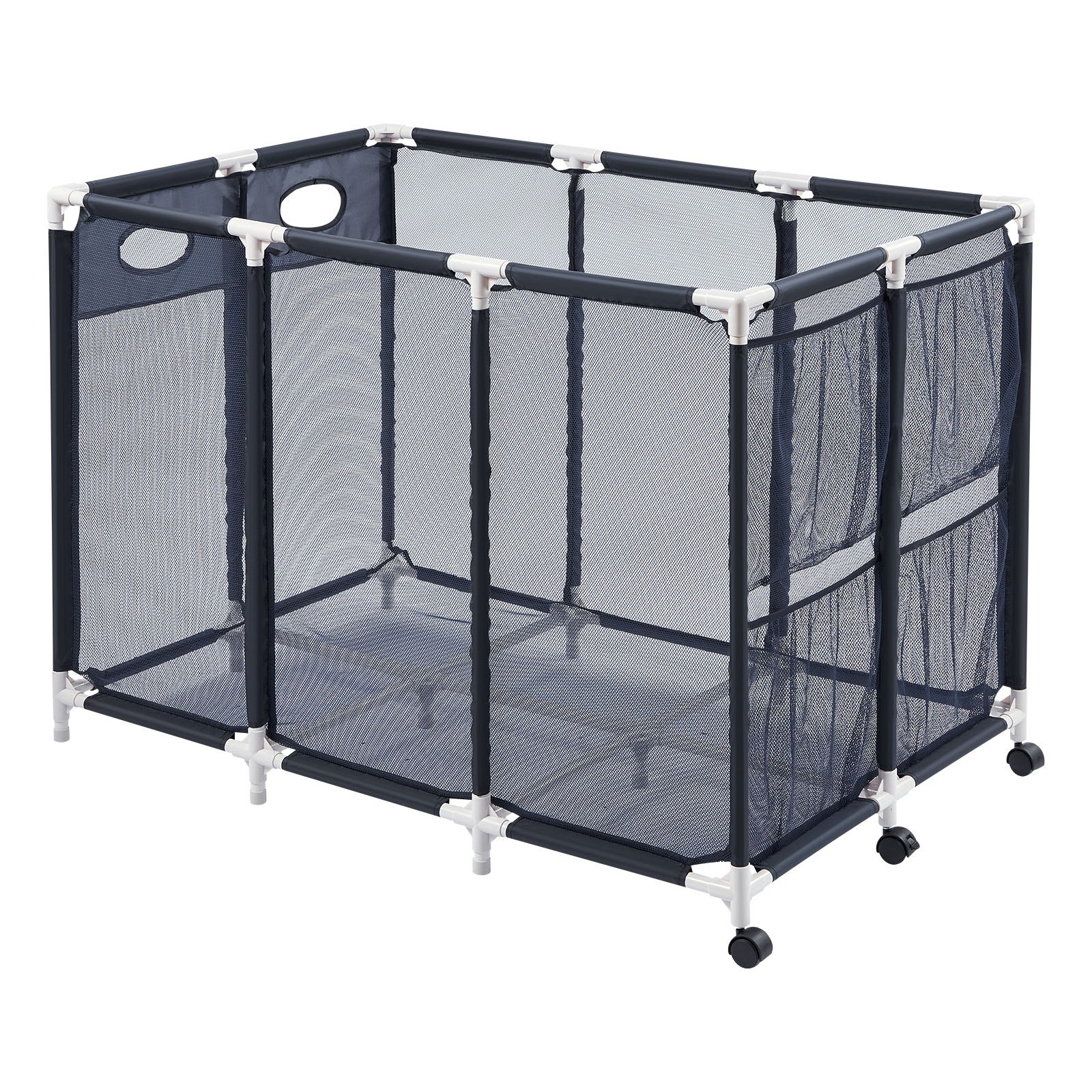 VEVOR Pool Storage Bin, 47.2 x 30.2 x 34 in, Rolling Pool Float Storage Organizer with Side Pockets & Casters, Heavy Duty Plastic Frame, Poolside Toys Noodles Holder Mesh Basket for Swimming Pools