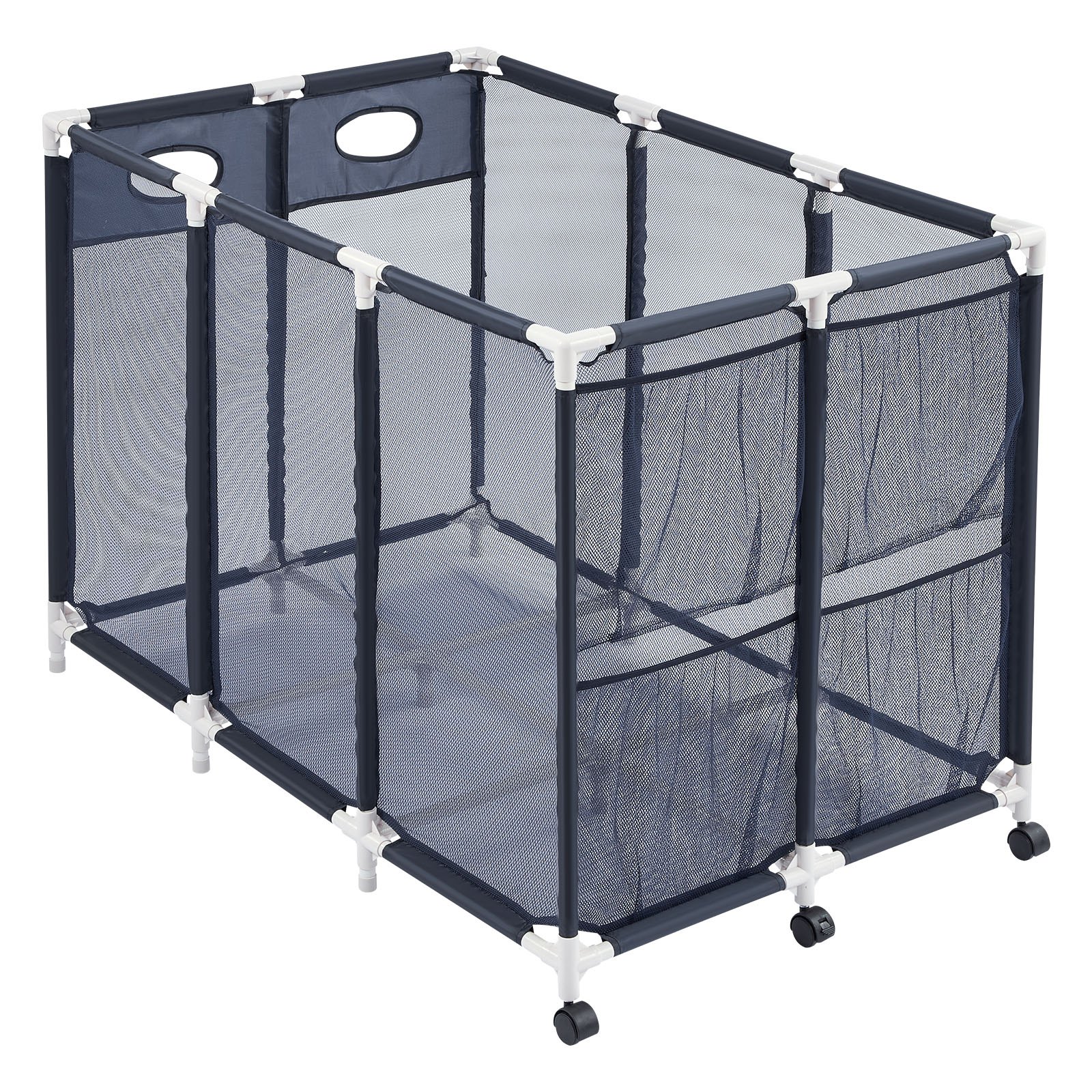 VEVOR Pool Storage Bin, 47.2 x 30.2 x 34 in, Rolling Pool Float Storage Organizer with Side Pockets & Casters, Heavy Duty Plastic Frame, Poolside Toys Noodles Holder Mesh Basket for Swimming Pools