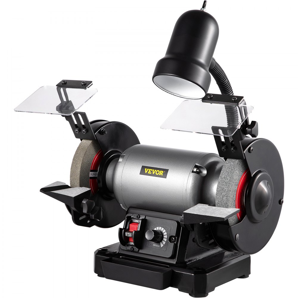 VEVOR Amoladora de banco de 6 pulgadas, motor de 250 W 1/3 HP, amoladora de mesa de velocidad variable con 3400 RPM y luz de trabajo, dos tipos de ruedas para moler, afilar y alisar