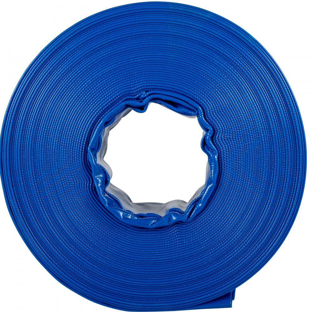 Manguera de descarga VEVOR azul enrollada.