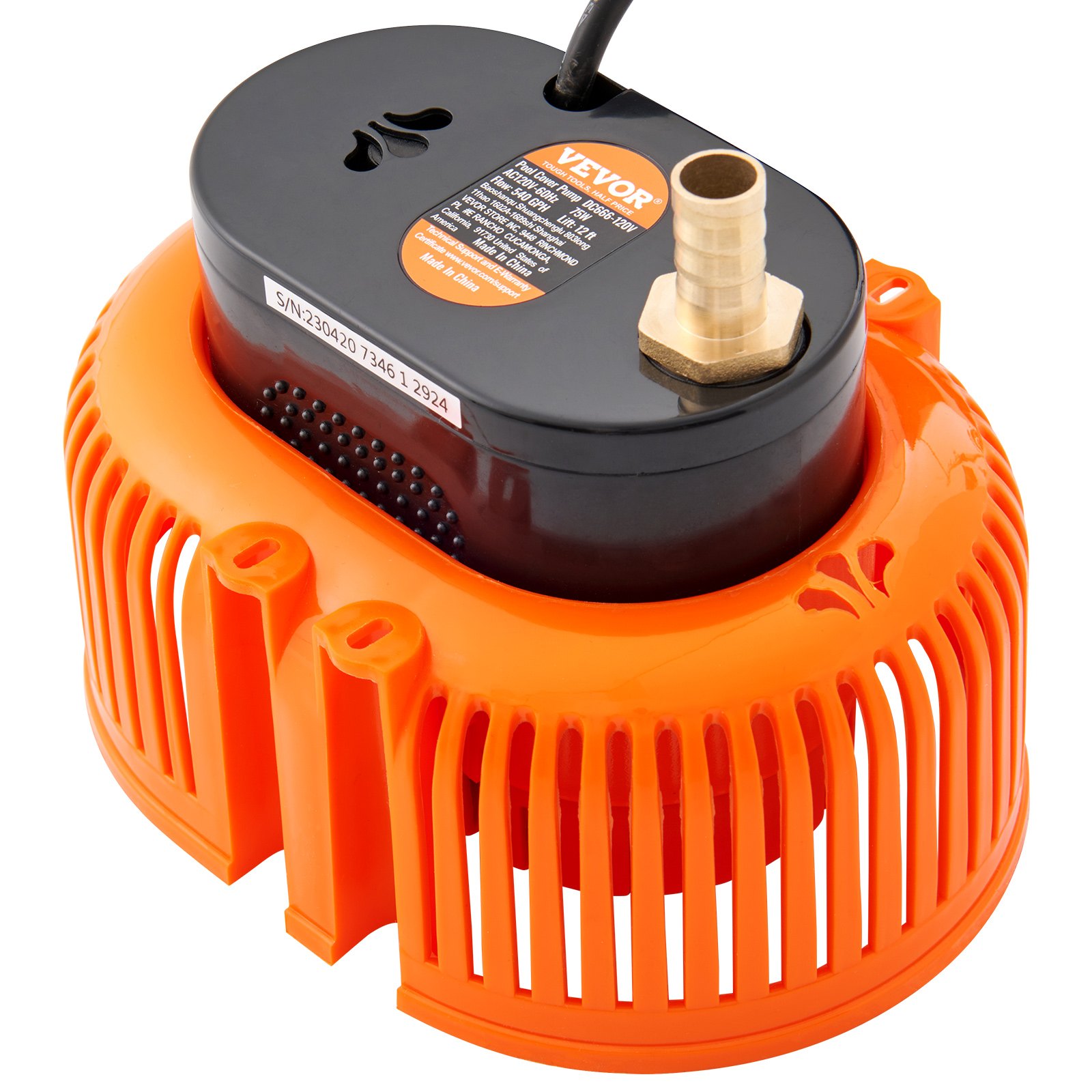 VEVOR Bomba sumergible para cubierta de piscina, natación, 1/10 HP, 75 W, 540 GPH con cable de 25 pies