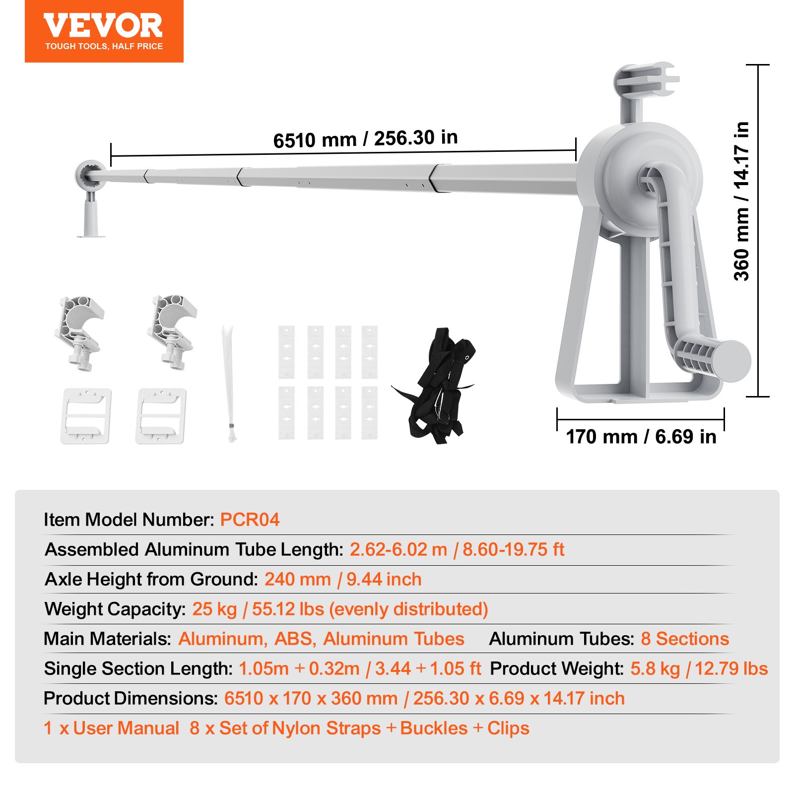 VEVOR - Carrete para cubierta de piscina, aluminio, 6 m, para piscinas elevadas, apto para piscinas de 90 a 6 m de ancho