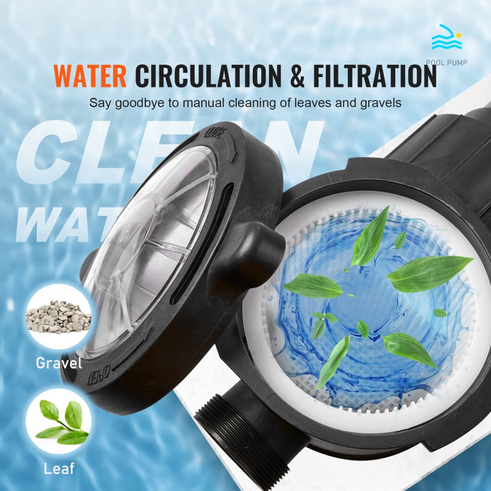 Bomba para piscinas elevadas VEVOR, 1 HP, caudal máximo de 80 GPM, de una sola velocidad, 120 V, 3450 RPM, altura máxima de elevación de 11,8 m, con filtro, para piscinas elevadas, jacuzzis y spas.