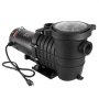 Bomba de piscina VEVOR negra con cubierta transparente, cable de CA y accesorios seguros, ideal para el mantenimiento de la piscina.