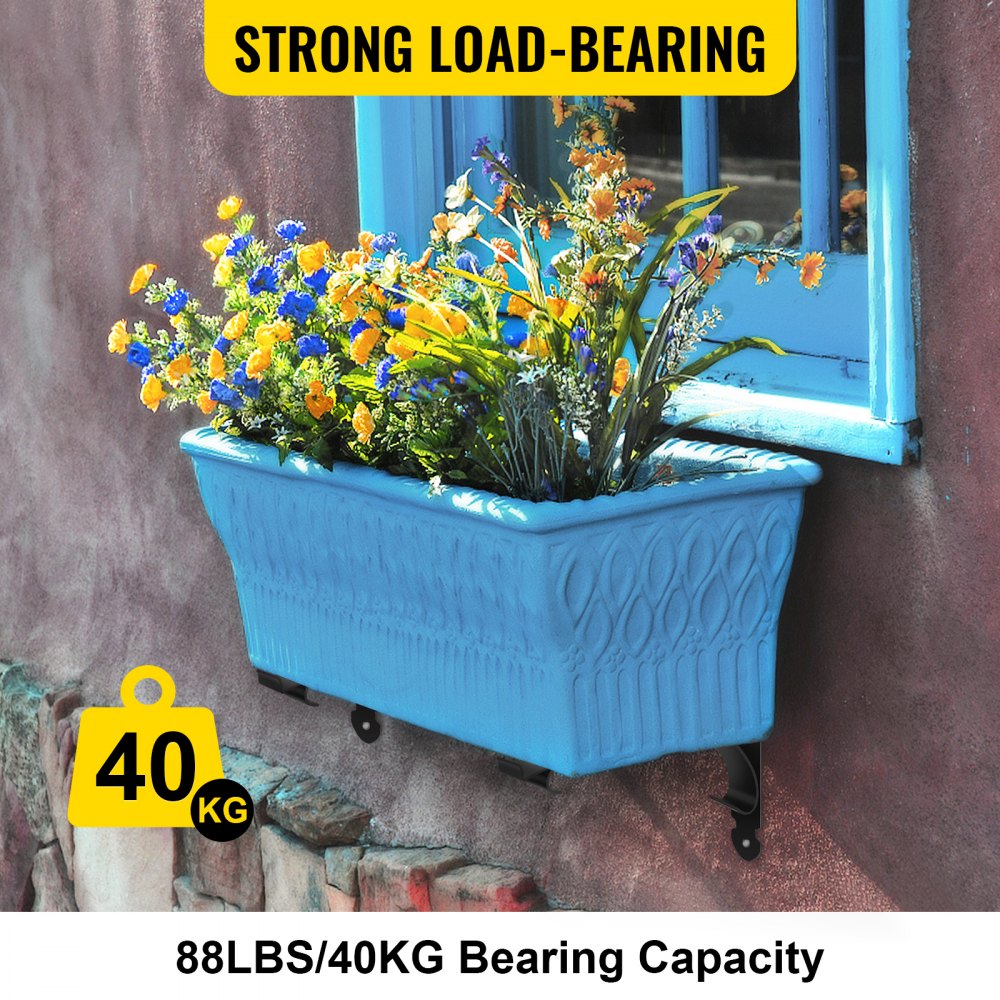 Soportes de caja de ventana VEVOR Soportes de caja de maceta de 88 libras 24 x 10.5 x 10 pulgadas Soporte de montaje de maceta negra Material de hierro Soporte de suspensión de caja de ventana negra para caja de flores Soporte de caja de ventana duradero