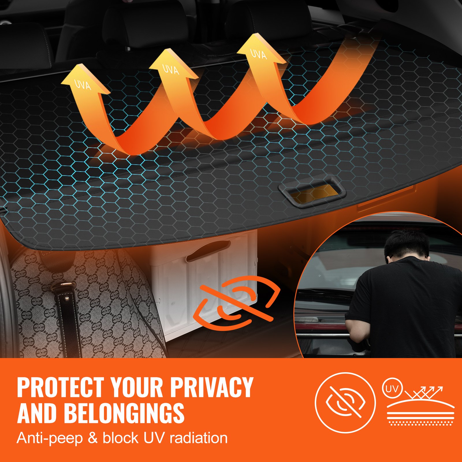 VEVOR - Funda retráctil para maletero, impermeable y mejorada, para Jeep Grand Cherokee de 2 filas (2022-2025, 5 plazas), resistente a los rayos UV, con textura de cuero de aleación de aluminio y PVC.