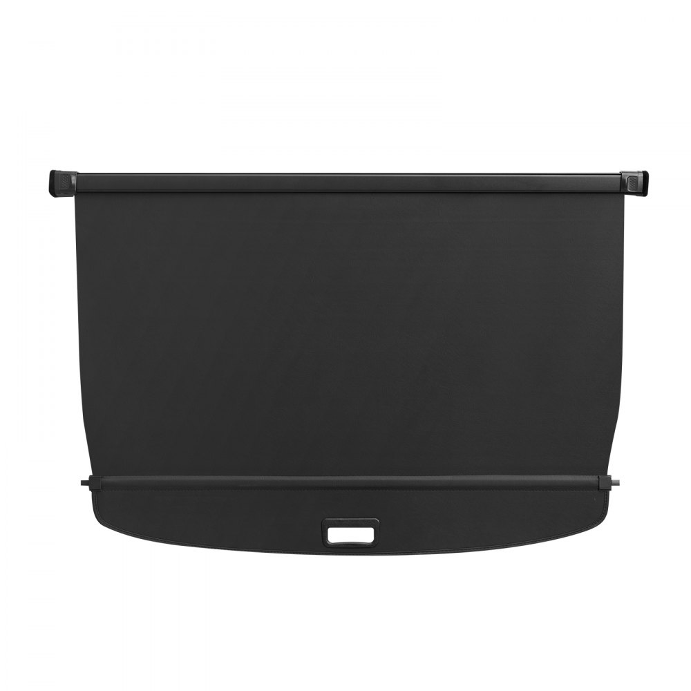 Funda de carga retráctil VEVOR negra para vehículos con asa y clips de fijación laterales.