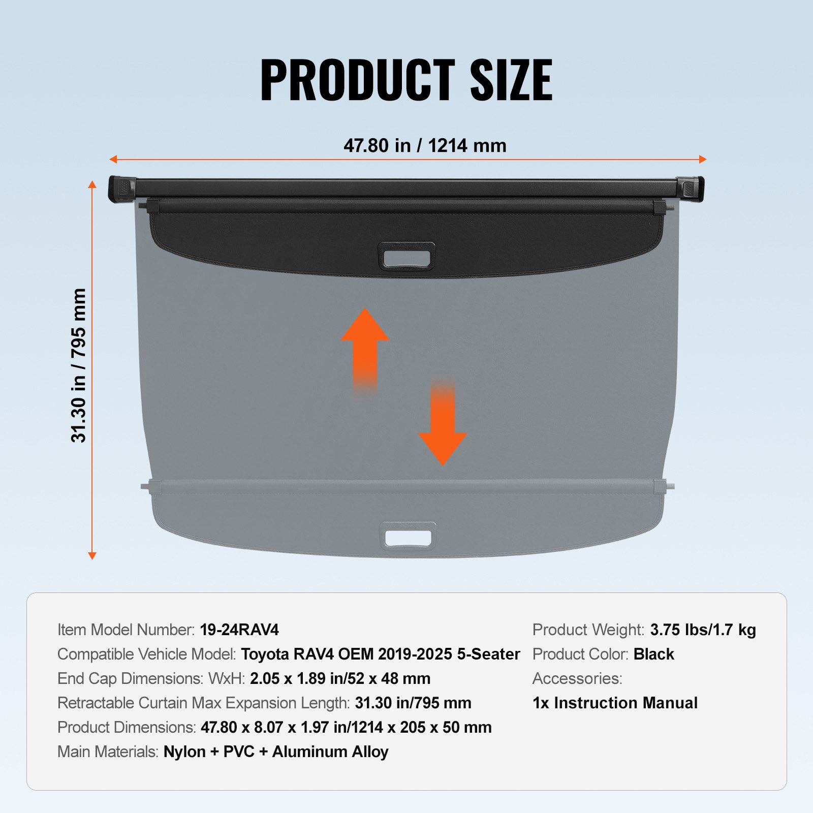 VEVOR - Funda de carga retráctil para Toyota, impermeable y mejorada, con protección de seguridad para Toyota RAV4 (2019-2025) de 5 plazas, resistente a los rayos UV, con textura de cuero de aleación de aluminio y PVC.