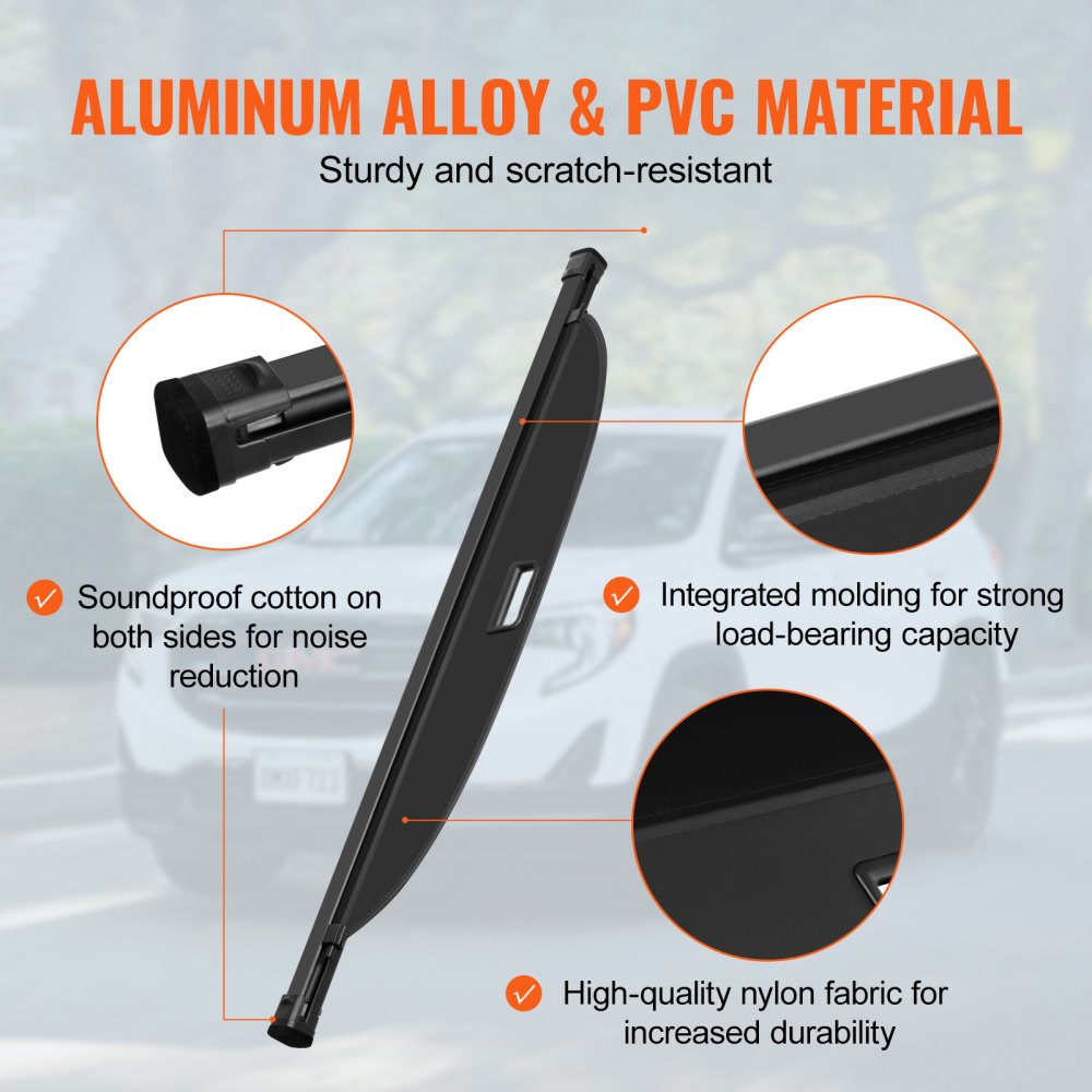 VEVOR - Funda retráctil para maletero de Chevrolet, impermeable, con protección de seguridad para GMC Terrain y Chevrolet Equinox (2018-2024, 5 plazas), cubierta trasera para maletero, aleación de aluminio y textura de cuero de PVC.