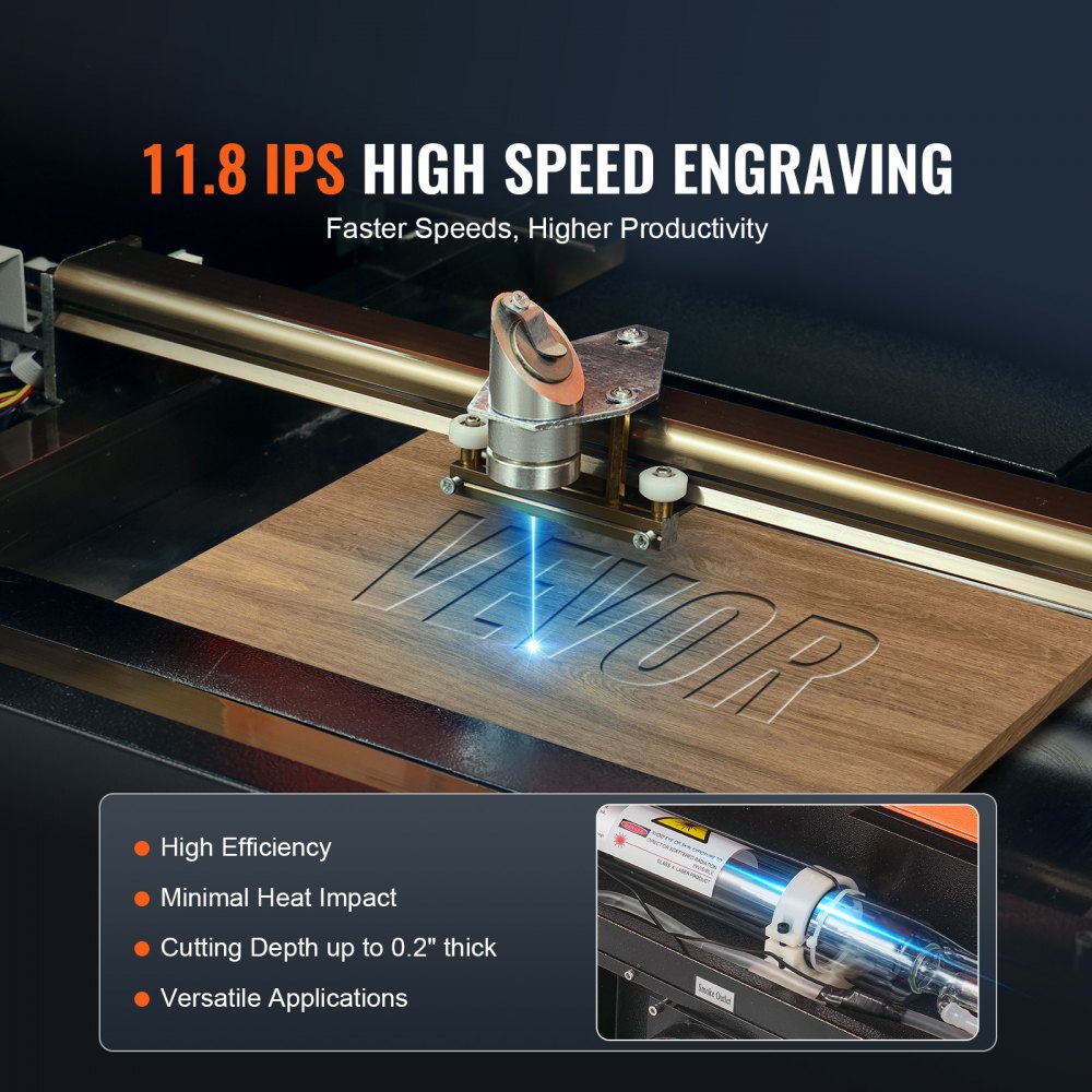 Grabador láser de CO2 de escritorio VEVOR de 40 W, 30,5 x 20,3 cm, 11,8 IPS, con tubo láser refrigerado por agua, compatible con CorelDRAW, Windows XP, 7, 8 y 10, EMF, JPG, PLT y WMF, para madera, acrílico y tela.