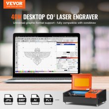 VEVOR 40W - Grabador láser de CO2 de escritorio, 12 x 8 pulgadas, 11,8 IPS, máquina de corte láser con tubo láser refrigerado por agua, compatible con CorelDRAW, Windows XP 7 8 10, EMF, JPG, PLT, WMF, para madera, acrílico y tela