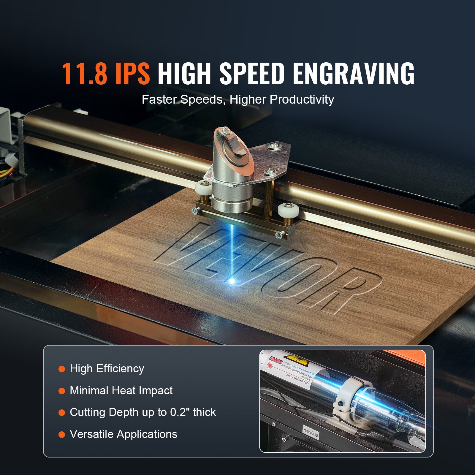 Grabador láser de CO2 de escritorio VEVOR de 40 W, 30,5 x 20,3 cm, 11,8 IPS, con tubo láser refrigerado por agua, compatible con CorelDRAW, Windows XP, 7, 8 y 10, EMF, JPG, PLT y WMF, para madera, acrílico y tela.