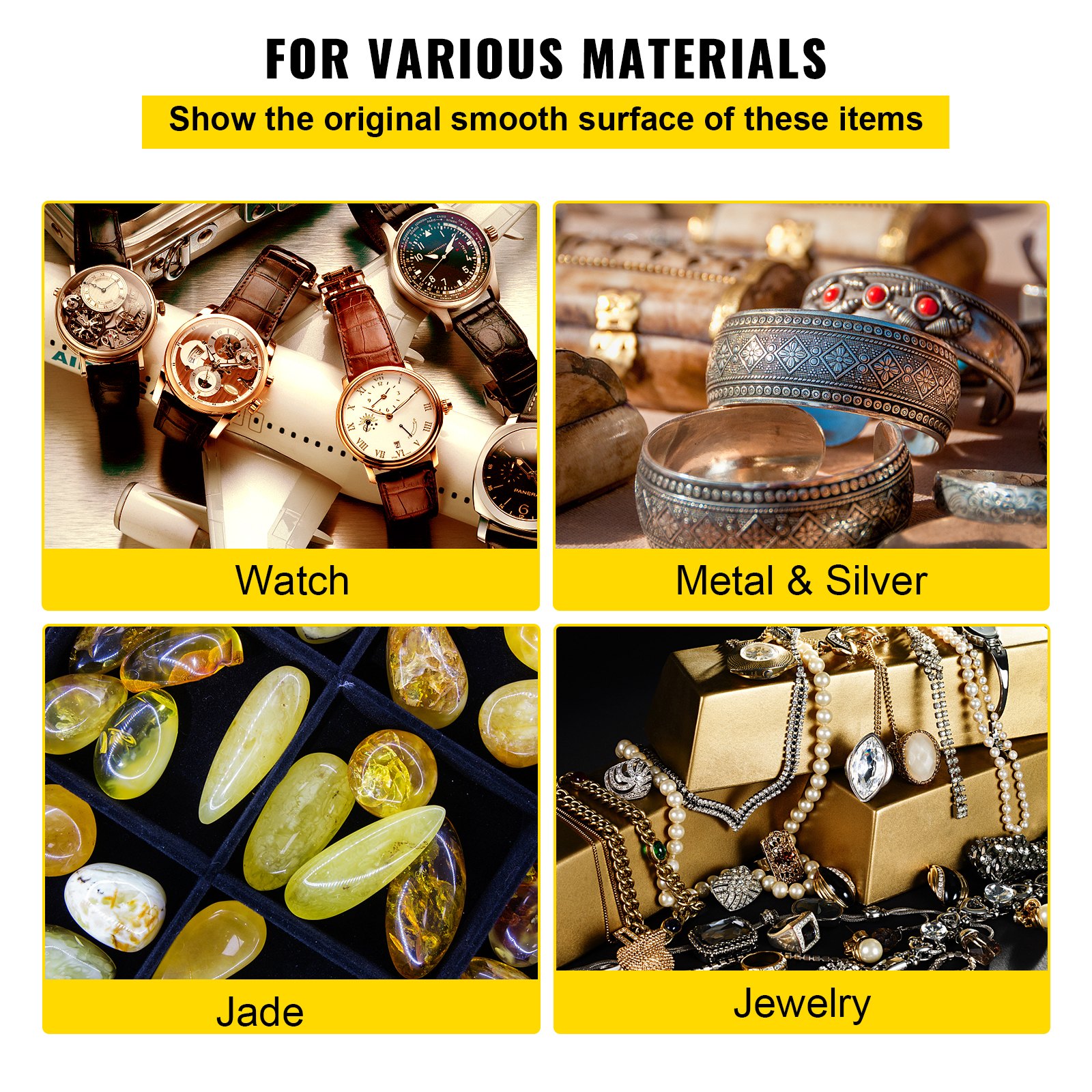 Reloj, metal y plata, jade y joyas pulidos hasta obtener un acabado suave con la pulidora de banco VEVOR.