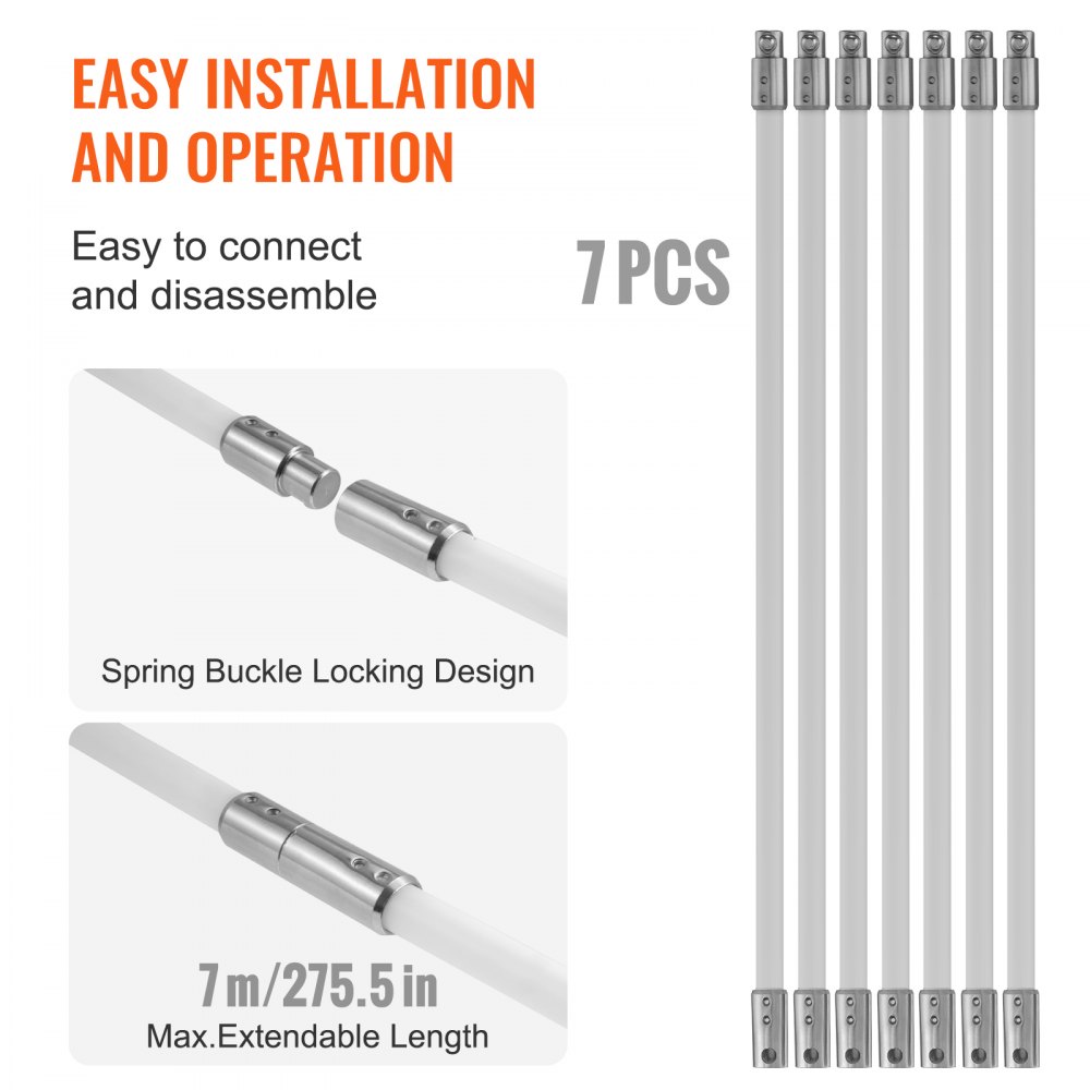Kit de deshollinador VEVOR de 7 metros con 7 varillas flexibles de nailon reforzado, cepillo ergonómico para limpieza de chimeneas, cepillo de 360 grados, accesorios para chimeneas de uso doméstico. Se adapta a la mayoría de las tuberías.