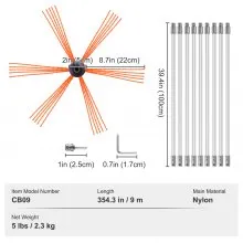 Kit de deshollinador VEVOR de 30 pies con 9 varillas flexibles de nailon reforzado, cepillo de limpieza de chimenea ergonómico, cepillo limpiador de chimenea de 360 grados, accesorios completos para uso doméstico en chimeneas, se adapta a la mayoría de las tuberías