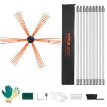 Kit de deshollinador VEVOR de 30 pies con 9 varillas flexibles de nailon reforzado, cepillo de limpieza de chimenea ergonómico, cepillo limpiador de chimenea de 360 grados, accesorios completos para uso doméstico en chimeneas, se adapta a la mayoría de las tuberías