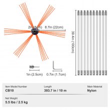 VEVOR Kit de deshollinador de 33 pies con 10 varillas flexibles de nailon reforzado, cepillo de limpieza de chimenea ergonómico, limpiador de chimenea con cepillo de 360 grados, accesorios completos para uso doméstico en chimeneas, se adapta a la mayoría de las tuberías