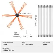 VEVOR Kit de deshollinador de 33 pies con 10 varillas flexibles de nailon reforzado, cepillo de limpieza de chimenea ergonómico, limpiador de chimenea con cepillo de 360 grados, accesorios completos para uso doméstico en chimeneas, se adapta a la mayoría de las tuberías