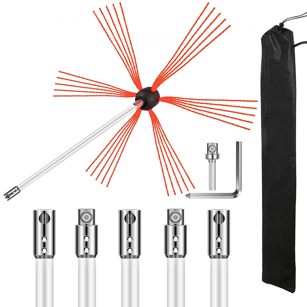 VEVOR Kit de barrido de chimenea de 20 pies de longitud, kit de cepillo de chimenea con 6 varillas flexibles de nailon, kit de limpieza de chimenea giratorio accionado por taladro, kits de herramientas de limpieza de chimenea para barrer chimenea