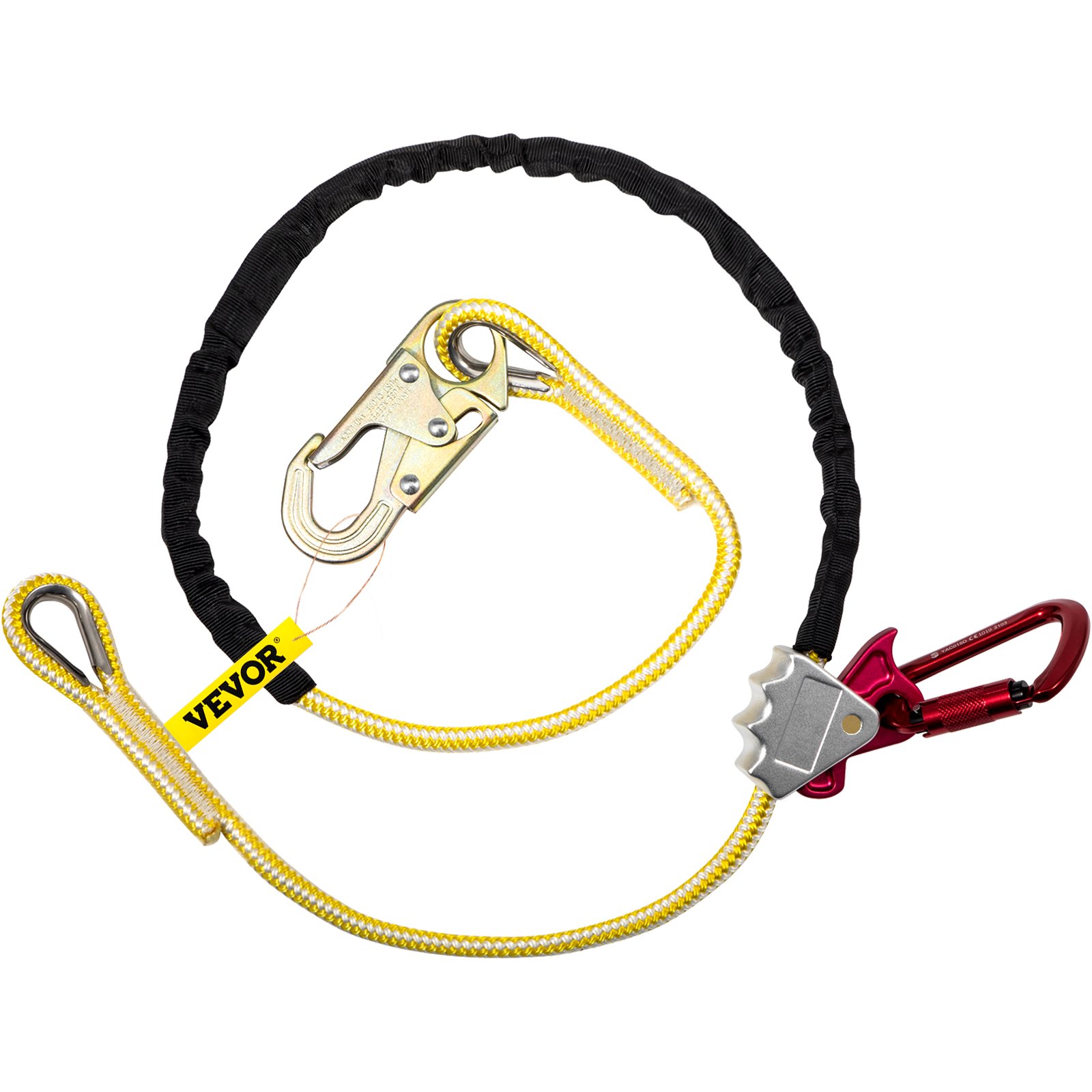 Cordón de posicionamiento VEVOR, cuerda de posicionamiento de 1/2 pulgada x 10 pies, cordón de poliéster Arborist para escalador de árboles, cordón de posición de trabajo ajustable para protección contra caídas con agarre de cuerda, gancho a presión, anillo en D