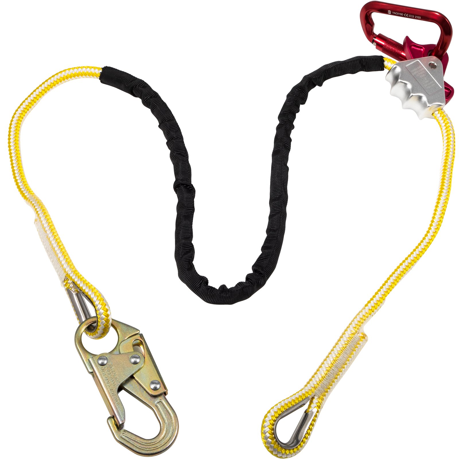 Cordón de posicionamiento VEVOR, cuerda de posicionamiento de 1/2 pulgada x 10 pies, cordón de poliéster Arborist para escalador de árboles, cordón de posición de trabajo ajustable para protección contra caídas con agarre de cuerda, gancho a presión, anillo en D
