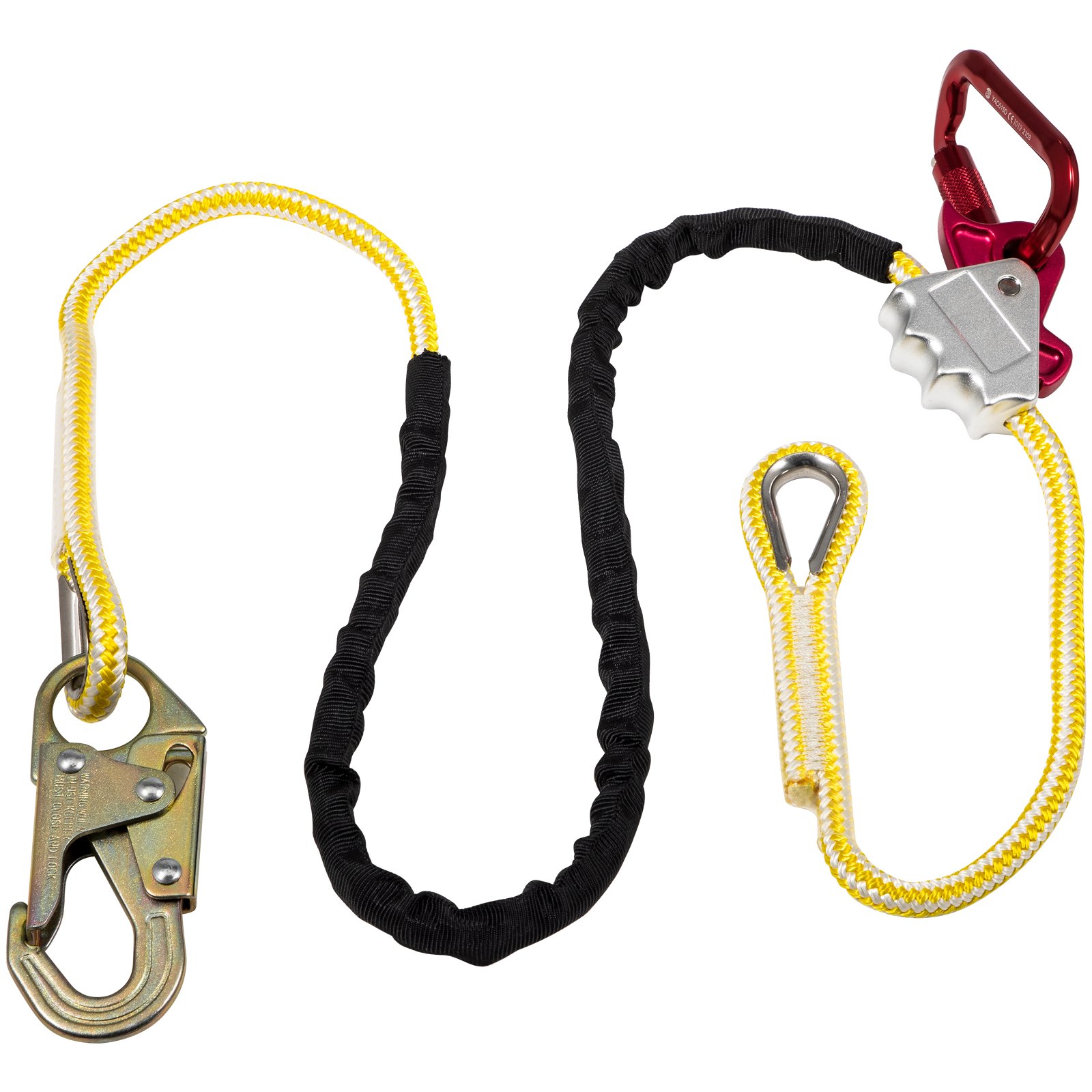 Cordón de posicionamiento VEVOR, cuerda de posicionamiento de 1/2 pulgada x 10 pies, cordón de poliéster Arborist para escalador de árboles, cordón de posición de trabajo ajustable para protección contra caídas con agarre de cuerda, gancho a presión, anillo en D