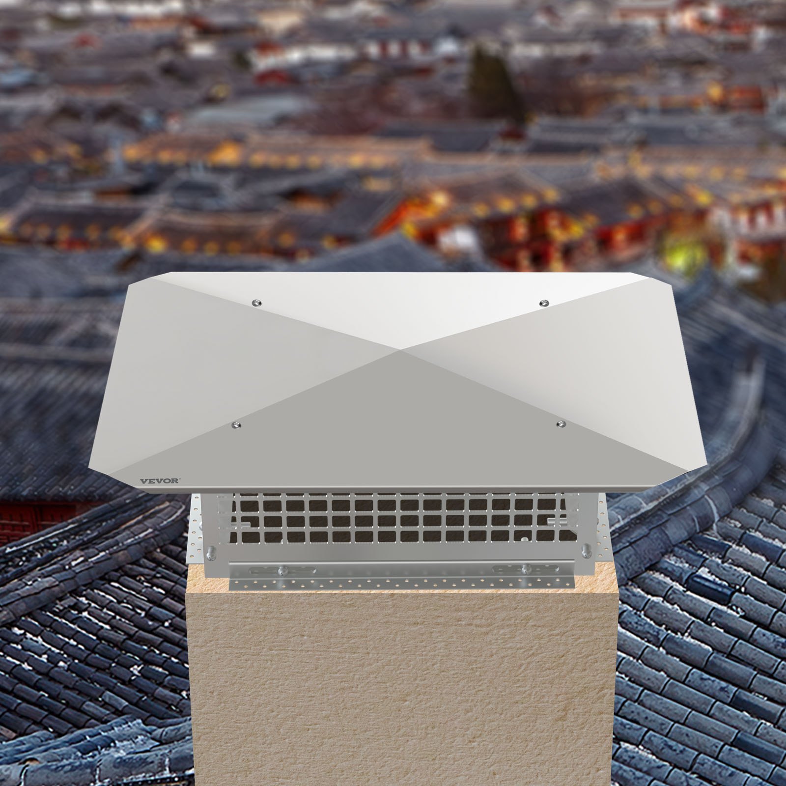 VEVOR Tapa para chimenea, tapas para chimenea de 17\" x 21\", cubierta para chimenea de acero inoxidable 304, parachispas de metal ajustable con tornillos, cubierta de malla para chimenea para tejas d