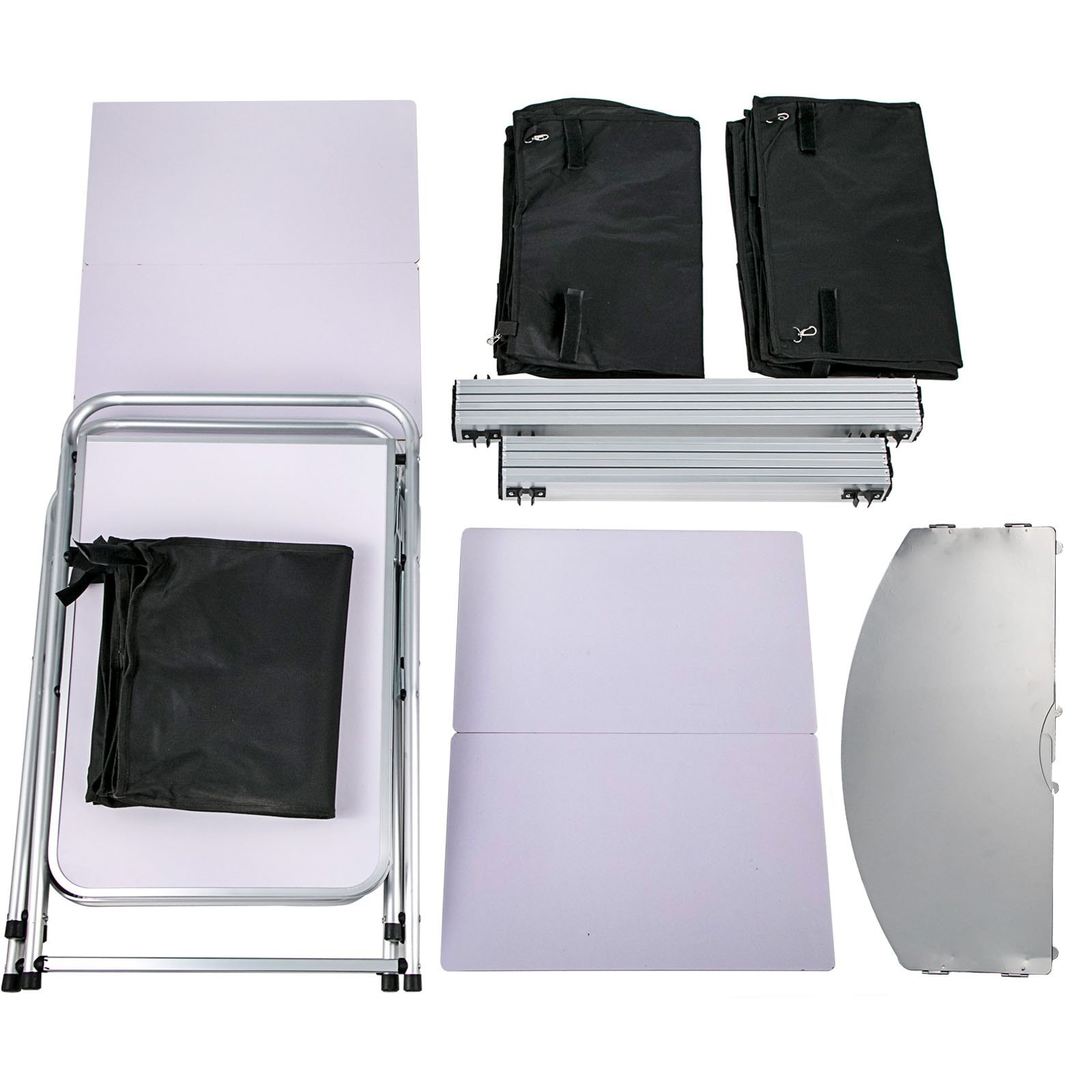 Mesa de cocina para acampar VEVOR, plegable y portátil de aluminio con parabrisas, organizador de almacenamiento, instalación rápida para picnics al aire libre, fiestas en la playa, color negro