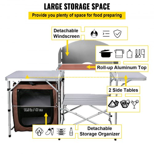 VEVOR Mueble Cocina Al Aire Libre Camping Plegable Mesa de 2 Niveles 9,5 kg