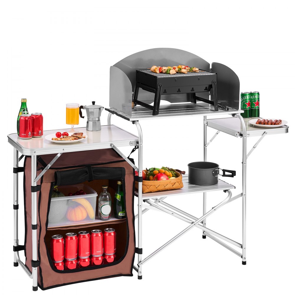 VEVOR Mueble Cocina Al Aire Libre Camping Plegable Mesa de 2 Niveles 9,5 kg