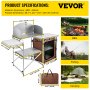 Mesa de cocina para camping VEVOR con escenas de barbacoa, pesca y acampada.