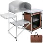 Mesa de cocina de camping VEVOR con encimeras de aluminio, mesa auxiliar y estante de almacenamiento.