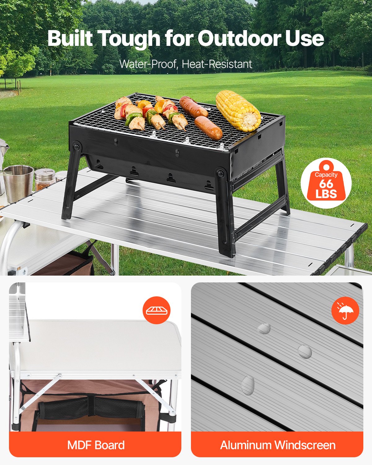 VEVOR Mueble Cocina Al Aire Libre Camping Plegable Mesa de 2 Niveles 9,5 kg