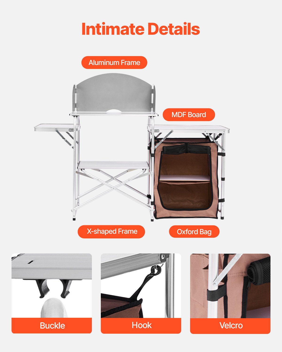 VEVOR Mueble Cocina Al Aire Libre Camping Plegable Mesa de 2 Niveles 9,5 kg