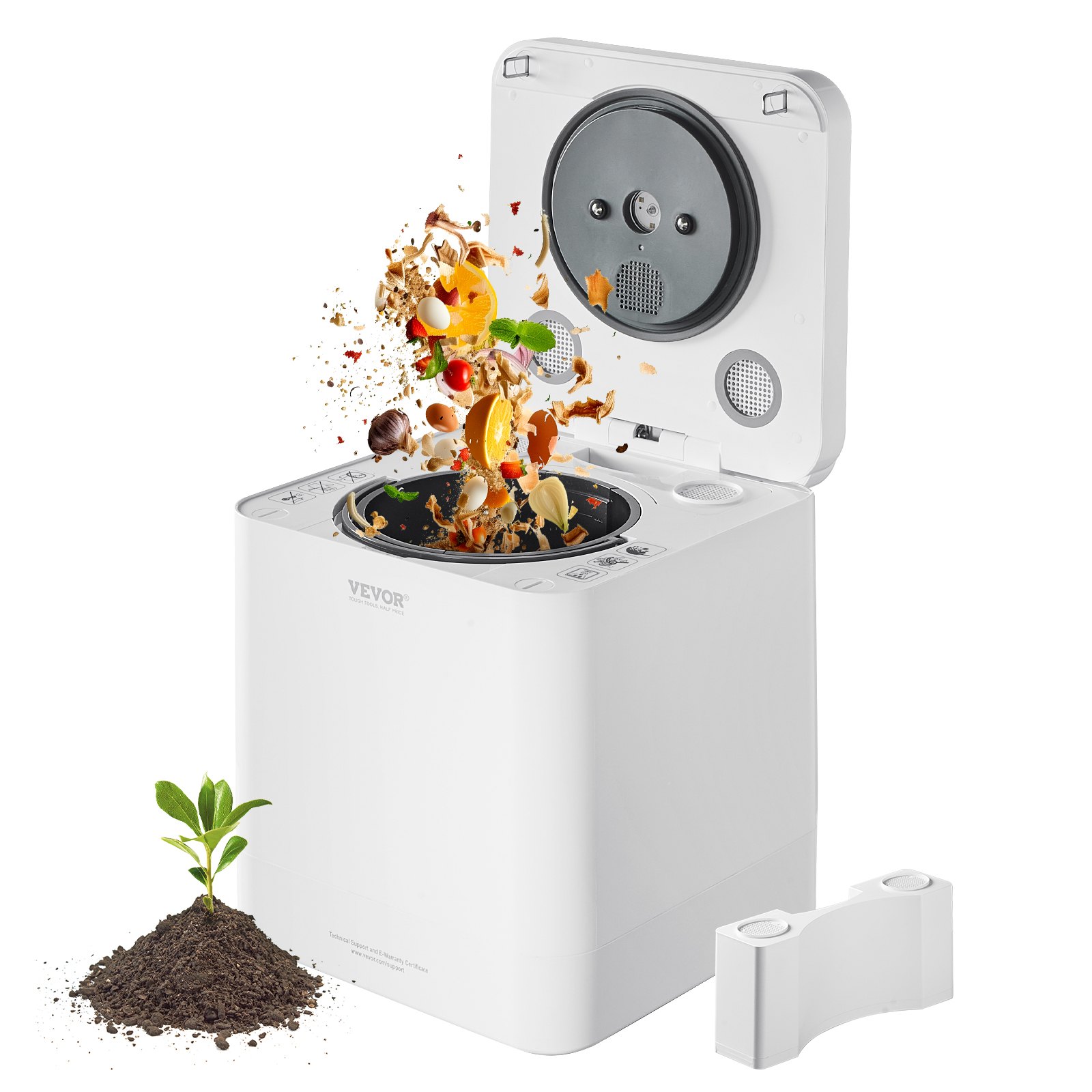 Compostador de cocina VEVOR, compostador eléctrico de 5 L para cocina, compostador inteligente de encimera para interiores, reciclador de alimentos de cocina con 2 modos, convierte los residuos de alimentos en fertilizante natural con un solo botón.
