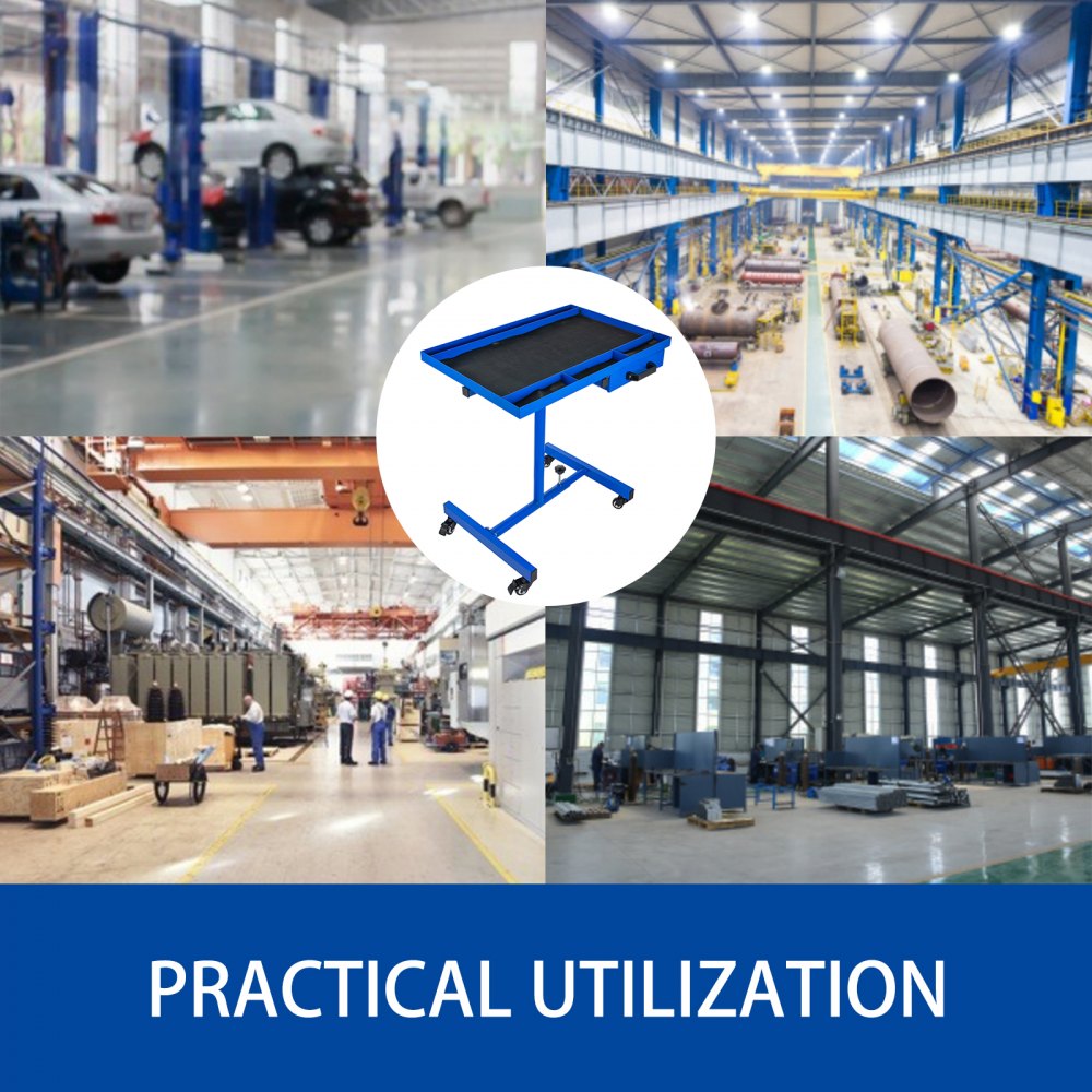 VEVOR - Mesa de herramientas con ruedas, capacidad de 220 libras, bandeja desmontable de 29 x 20 pulgadas, mesa de trabajo móvil, 4 ruedas giratorias, altura y ancho ajustables con cajón para sostener herramientas automotrices en azul