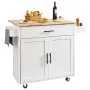 VEVOR Carro de isla de cocina con tapa de madera maciza, carros móviles de 35.4 pulgadas de ancho con gabinete de almacenamiento, mesa de cocina rodante con especiero, toallero, hoja abatible y cajón,