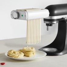 VEVOR Accesorio para pasta para batidora de pie KitchenAid, juego de cortador de rodillo de pasta de acero inoxidable 3 en 1 que incluye rodillo para láminas de pasta, cortador de espaguetis y fettuccine, máquina para hacer pasta con 8 perillas de espesor ajustables