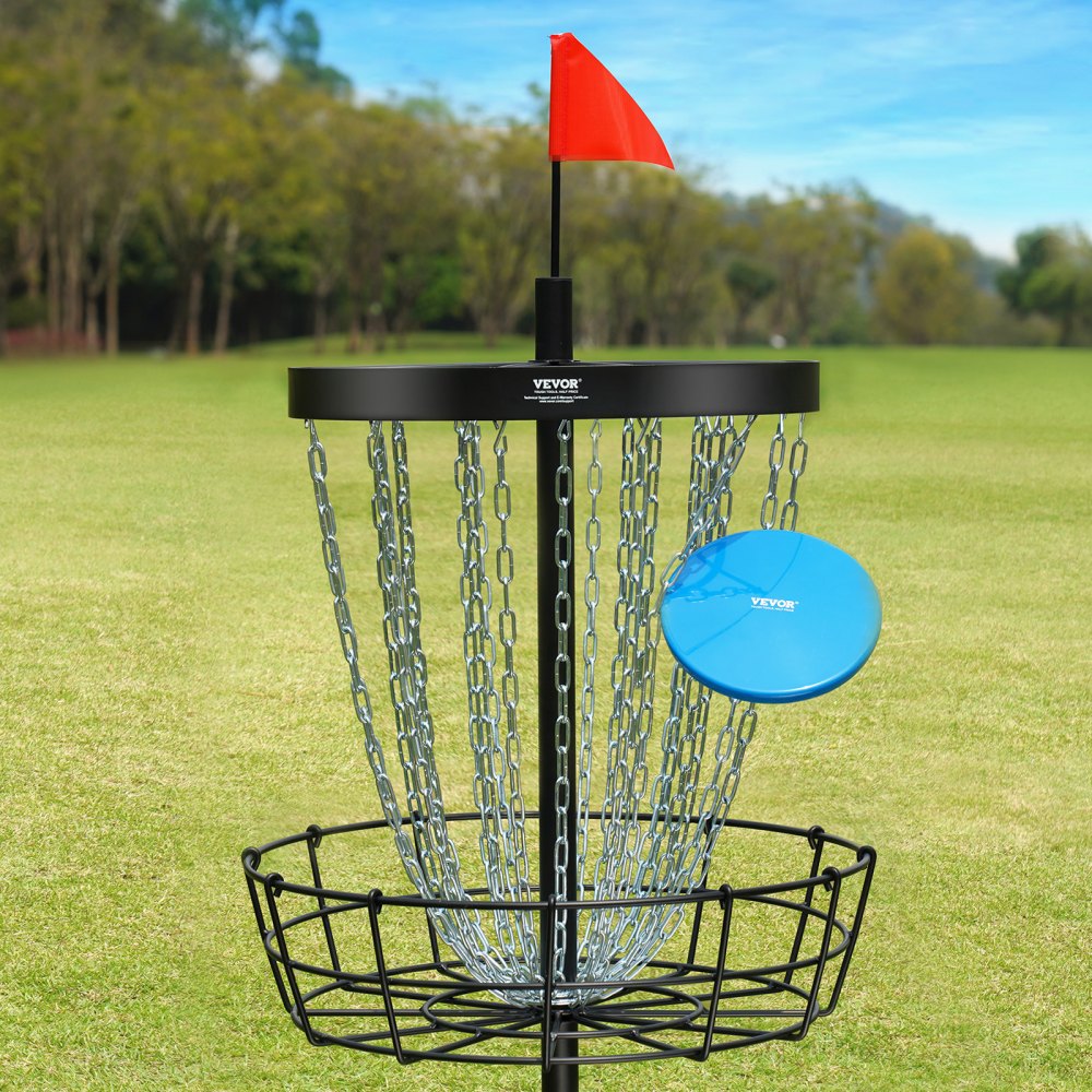 Cesta de disc golf VEVOR, objetivo portátil de 24 cadenas para disc golf, objetivo de práctica de disc golf de acero resistente, cesta para campos de disc golf interiores y exteriores, soporte para cesta de disc golf, color negro